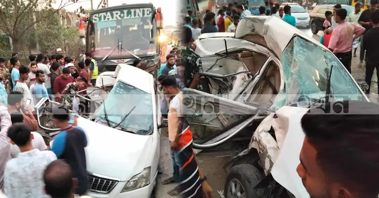 সংঘর্ষে দুমড়ে যাওয়া গাড়ি